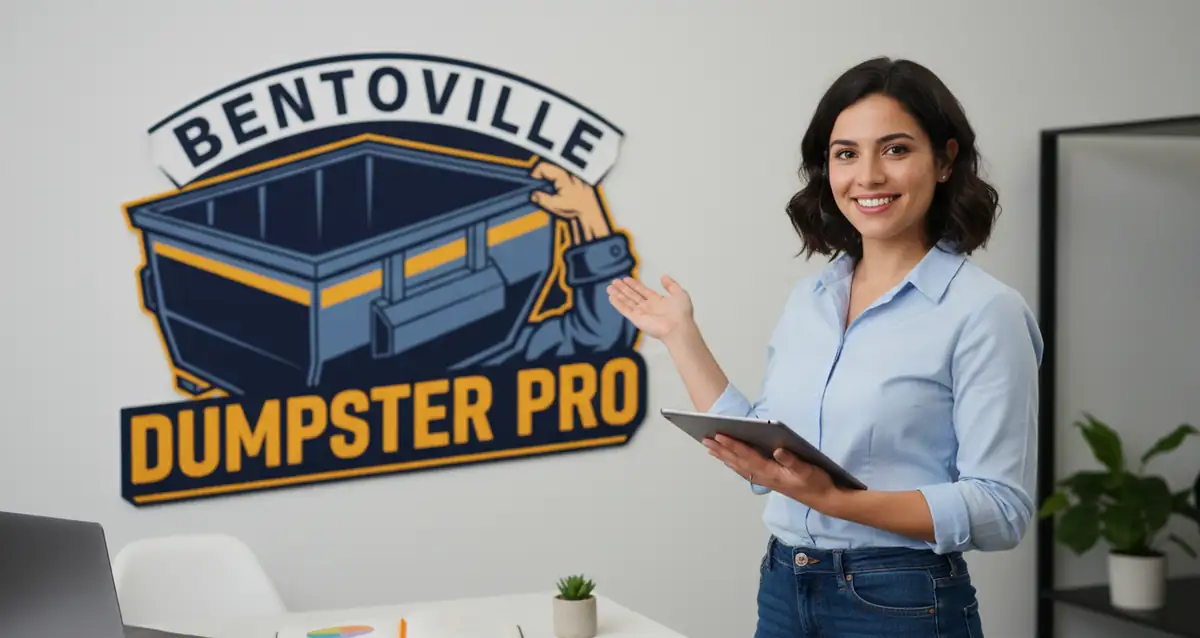 A team member standing beside the company logo